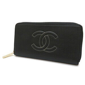 CHANEL Long Wallet Caviar Leather Black